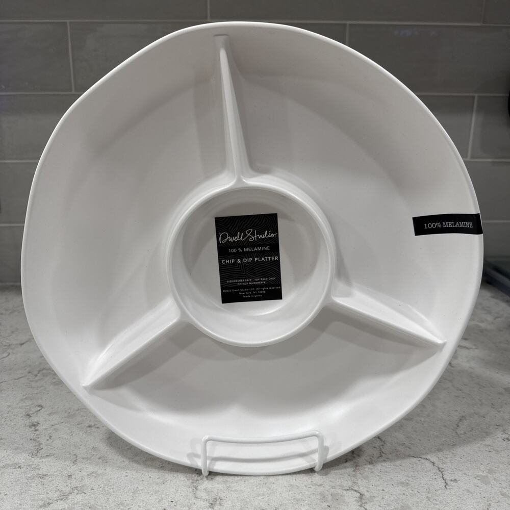 Dwell Studio CHIP & DIP 4 Section Serving Plate MATTE WHITE Melamine Platter NEW